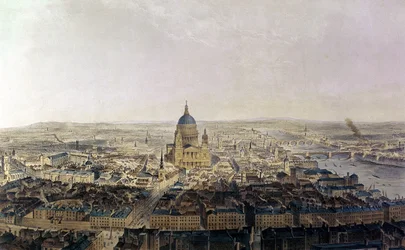 Városkép, a Szent Menyasszony templomból, kiadó: Lemercier, 1860